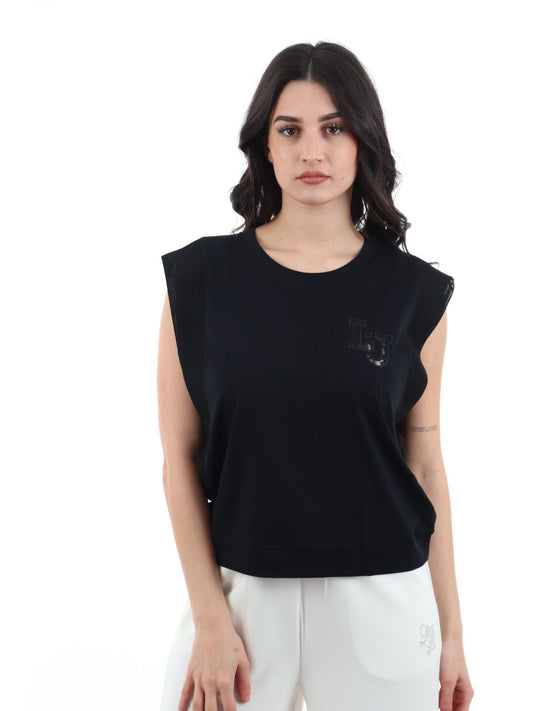 LIU JO T-shirt girocollo con inserti in mesh effetto rete