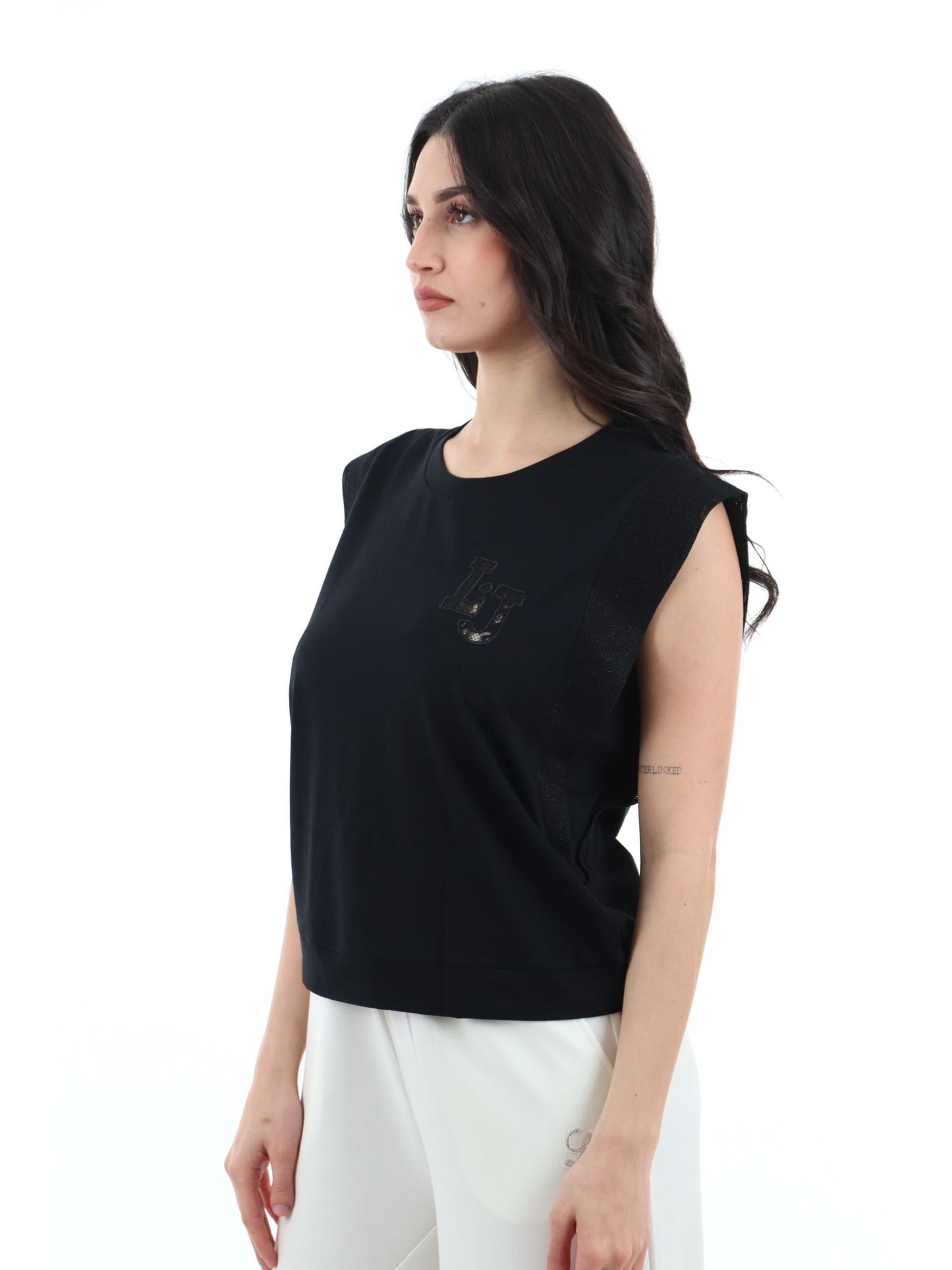 LIU JO T-shirt girocollo con inserti in mesh effetto rete