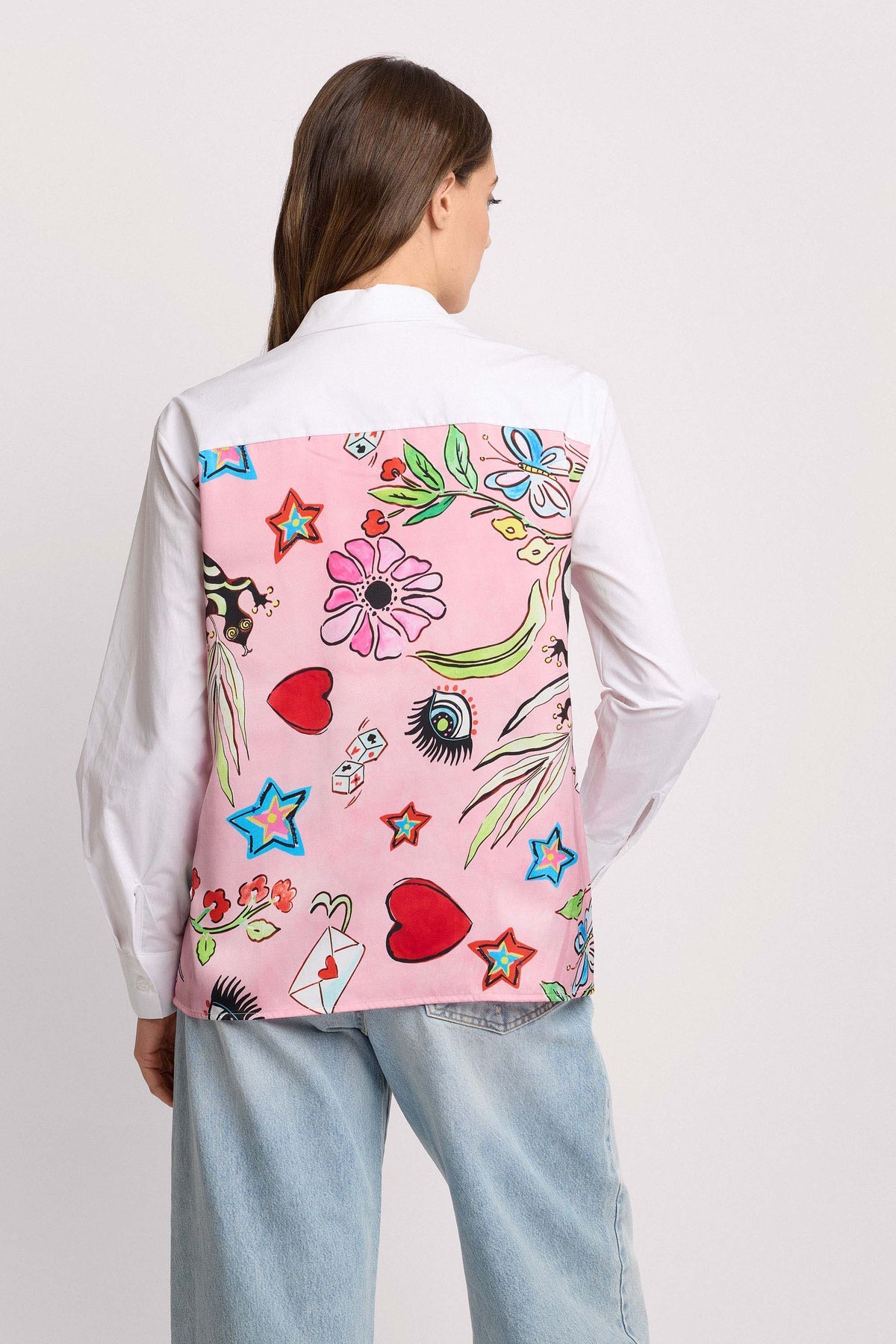 KOCCA Camicia in popeline di cotone regular fit con stampa sulla schiena