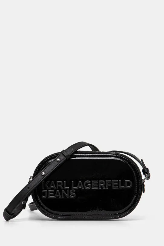 KARL LAGERFELD Borsa a tracolla donna in vinile doppia zip ovale con logo