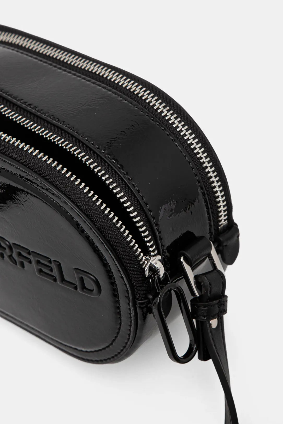 KARL LAGERFELD Borsa a tracolla donna in vinile doppia zip ovale con logo