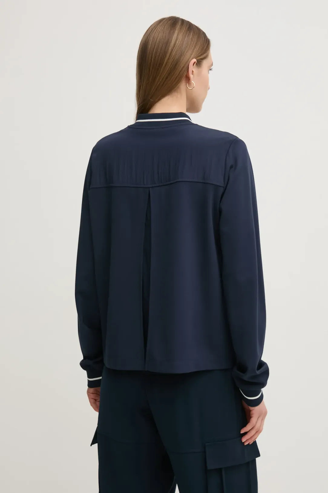 LIU JO Felpa donna blu con zip oro e tasche, bitessuto e schiena con apertura alare