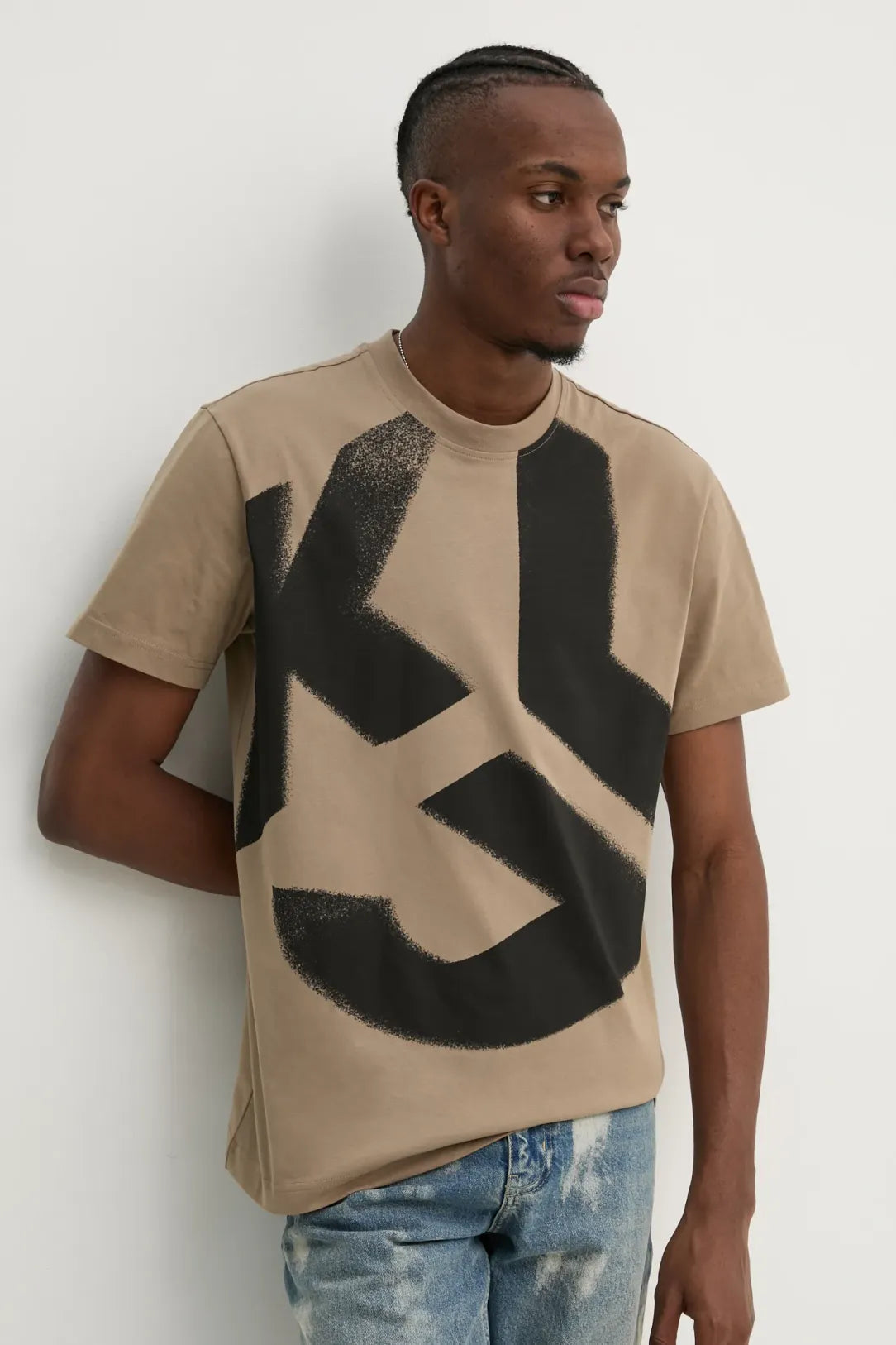 KARL LAGERFELD T-Shirt uomo maniche corte beige con lettering sfumato
