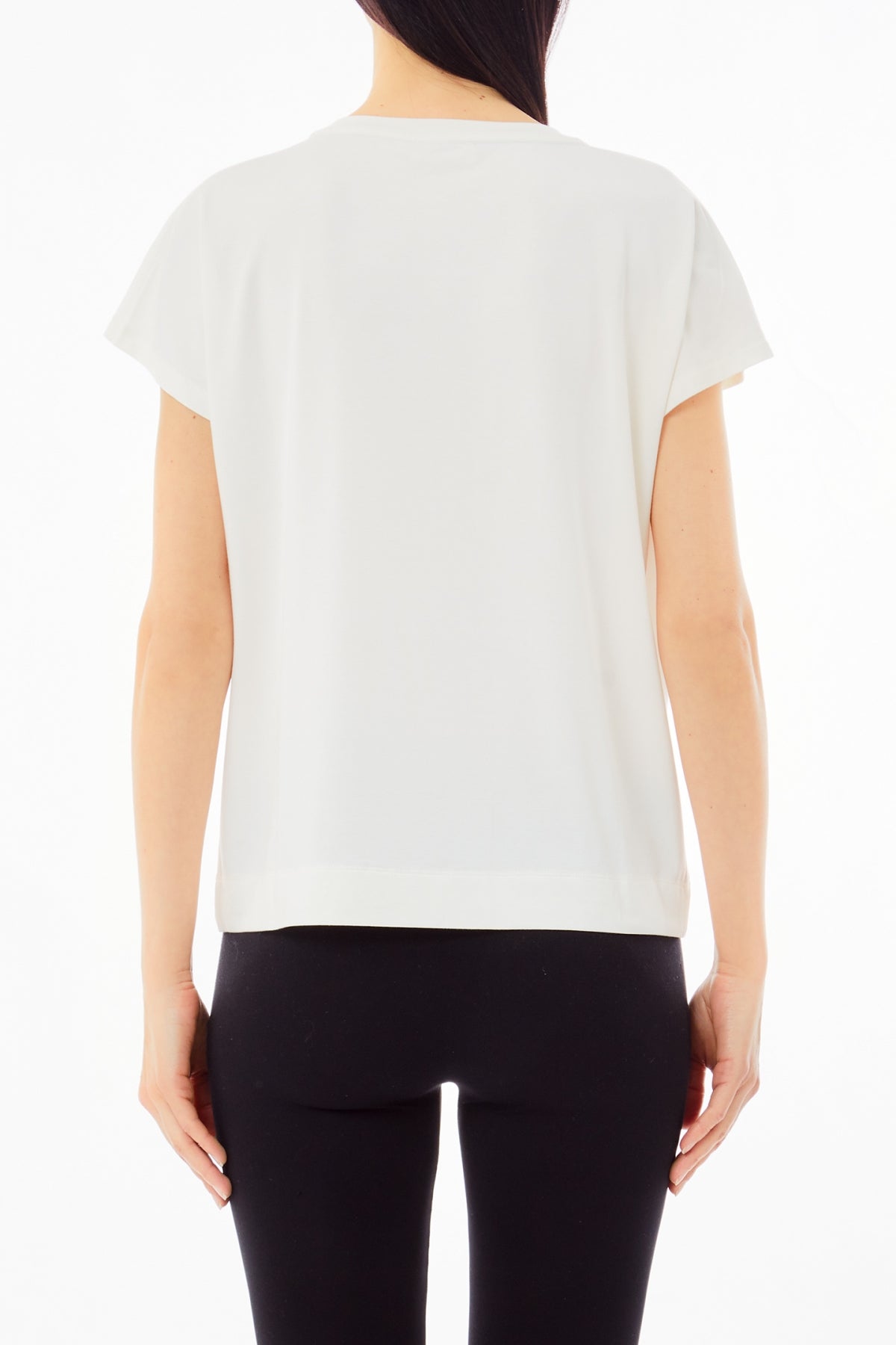 LIU JO T-Shirt maniche corte donna girocollo bianca effetto spalmato argento frontale