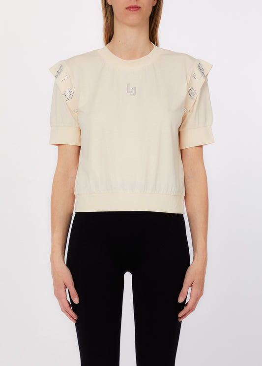LIU JO T-Shirt girocollo con borchiette sulle maniche