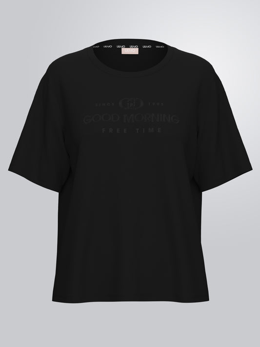 LIU JO T-Shirt girocollo con strass neri
