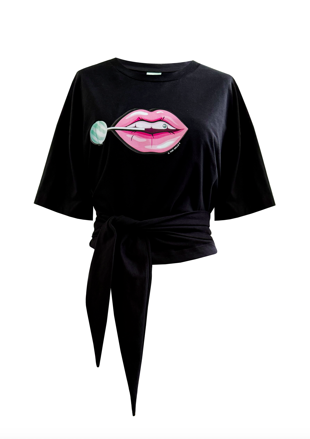 IL THE' DELLE 5 T-shirt annodata nera con stampa bocca con leccalecca