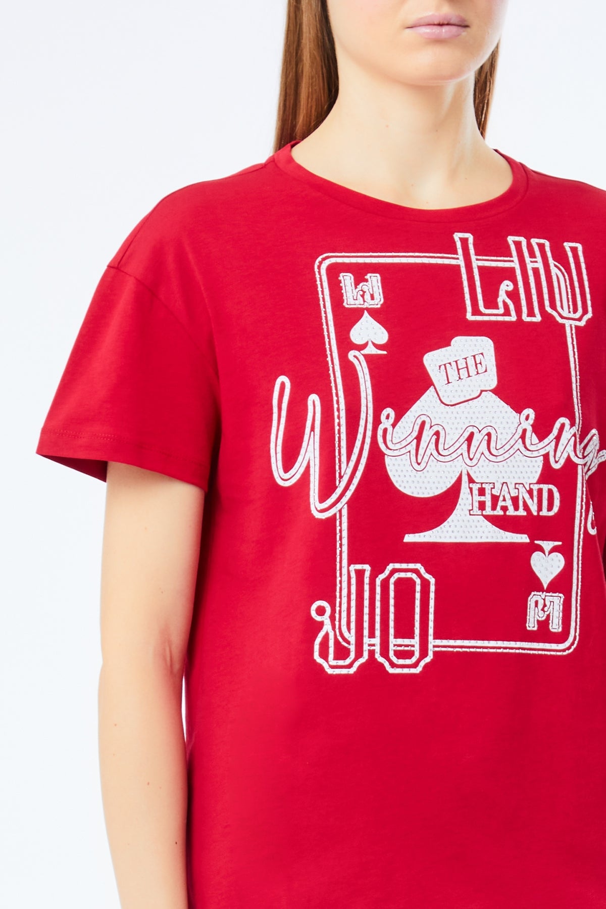 LIU JO T-Shirt maniche corte con stampa carte di gioco e strass