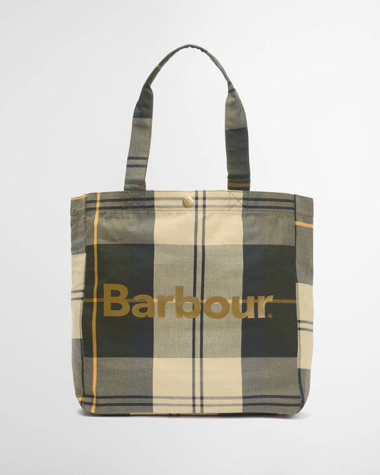 BARBOUR Borsa shopper TELFIELD TARTAN TOTE in cotone beige