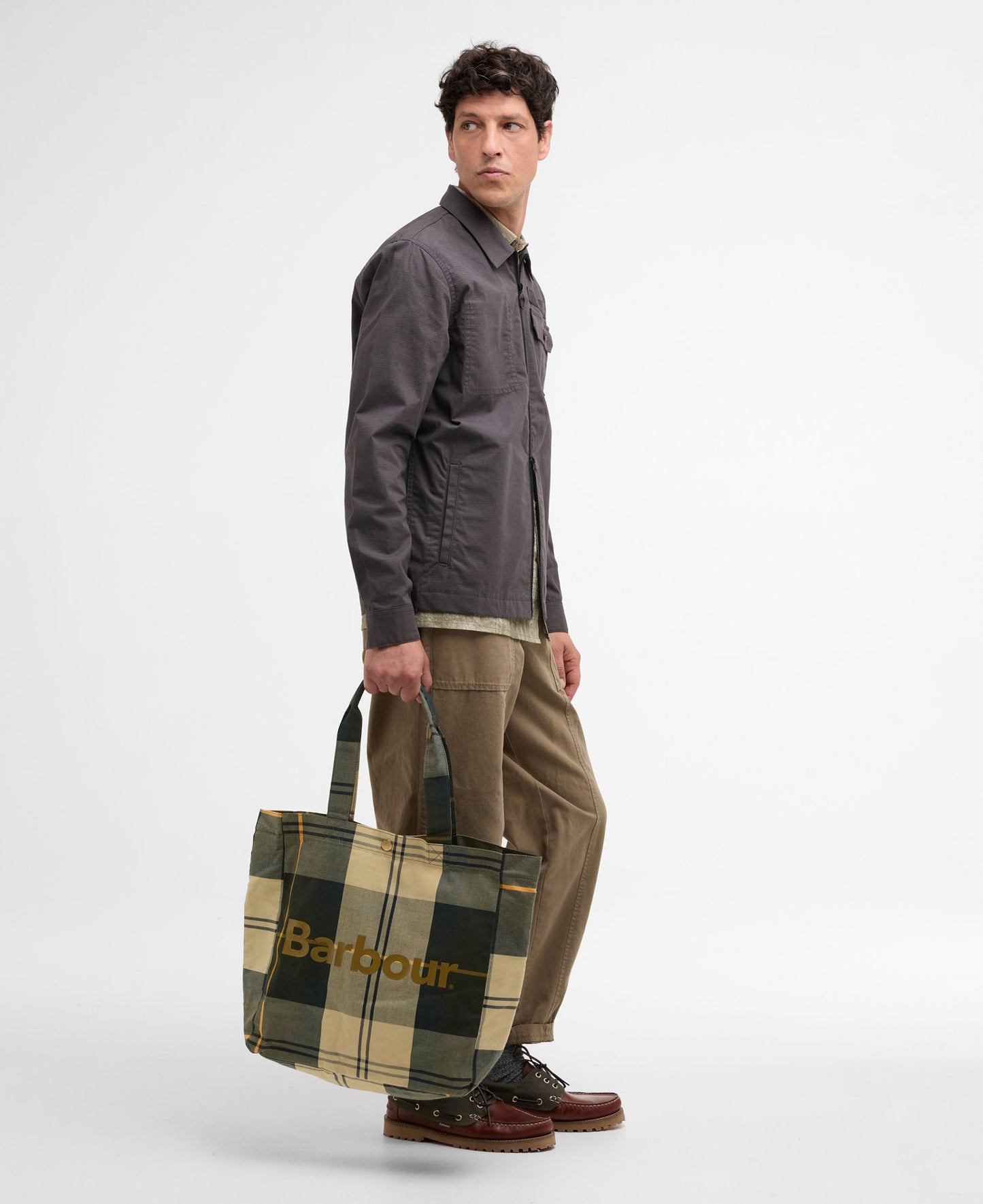 BARBOUR Borsa shopper TELFIELD TARTAN TOTE in cotone beige