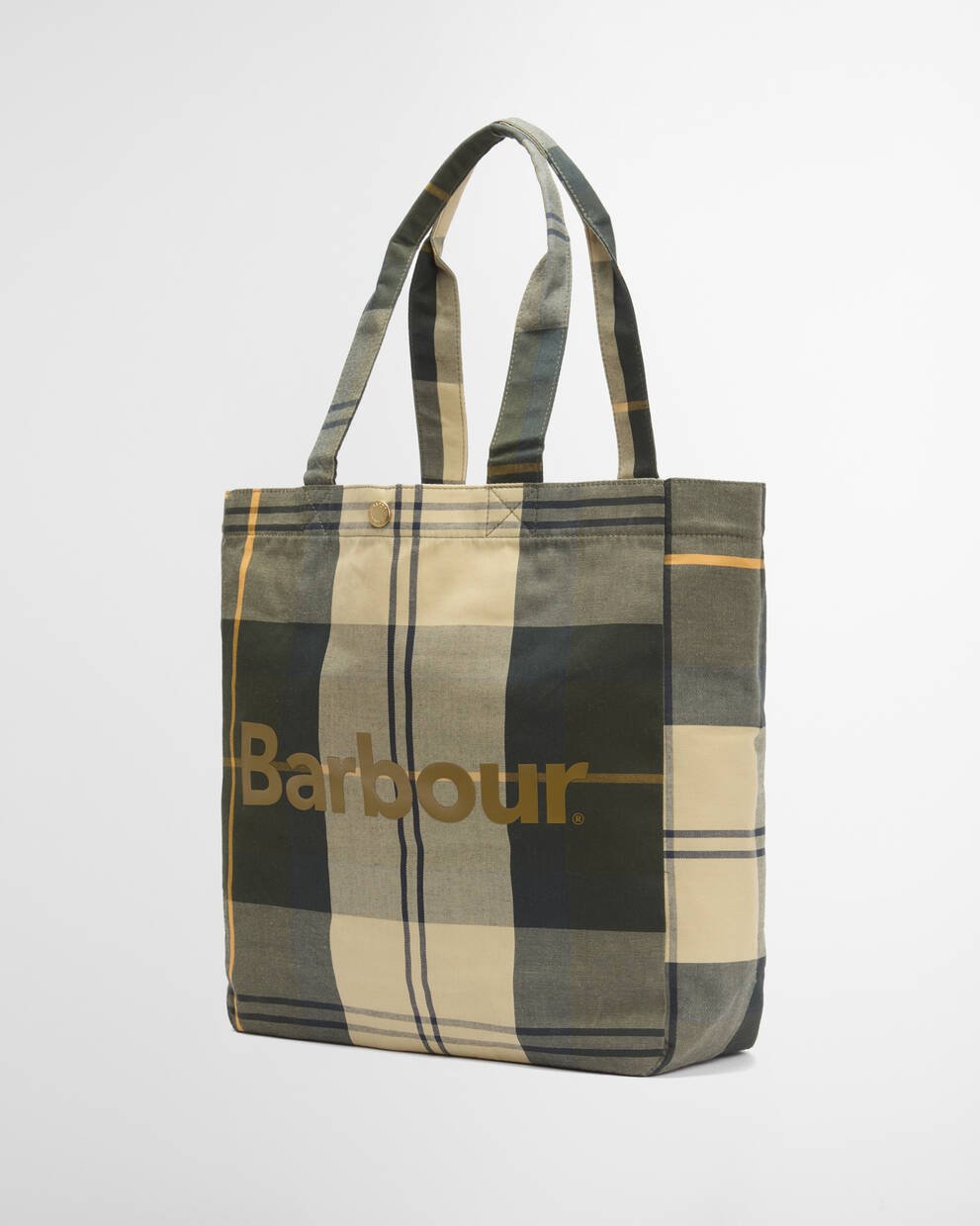 BARBOUR Borsa shopper TELFIELD TARTAN TOTE in cotone beige