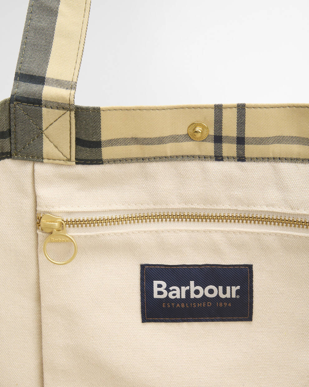 BARBOUR Borsa shopper TELFIELD TARTAN TOTE in cotone beige