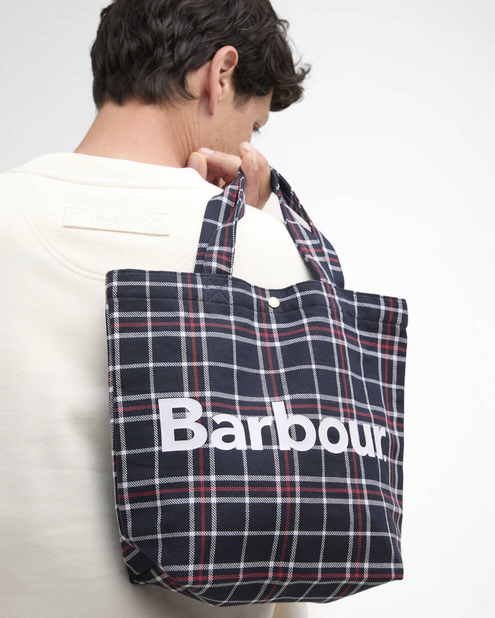 BARBOUR Borsa mini shopper in cotone blu MINI TELFIELD TARTAN BAG