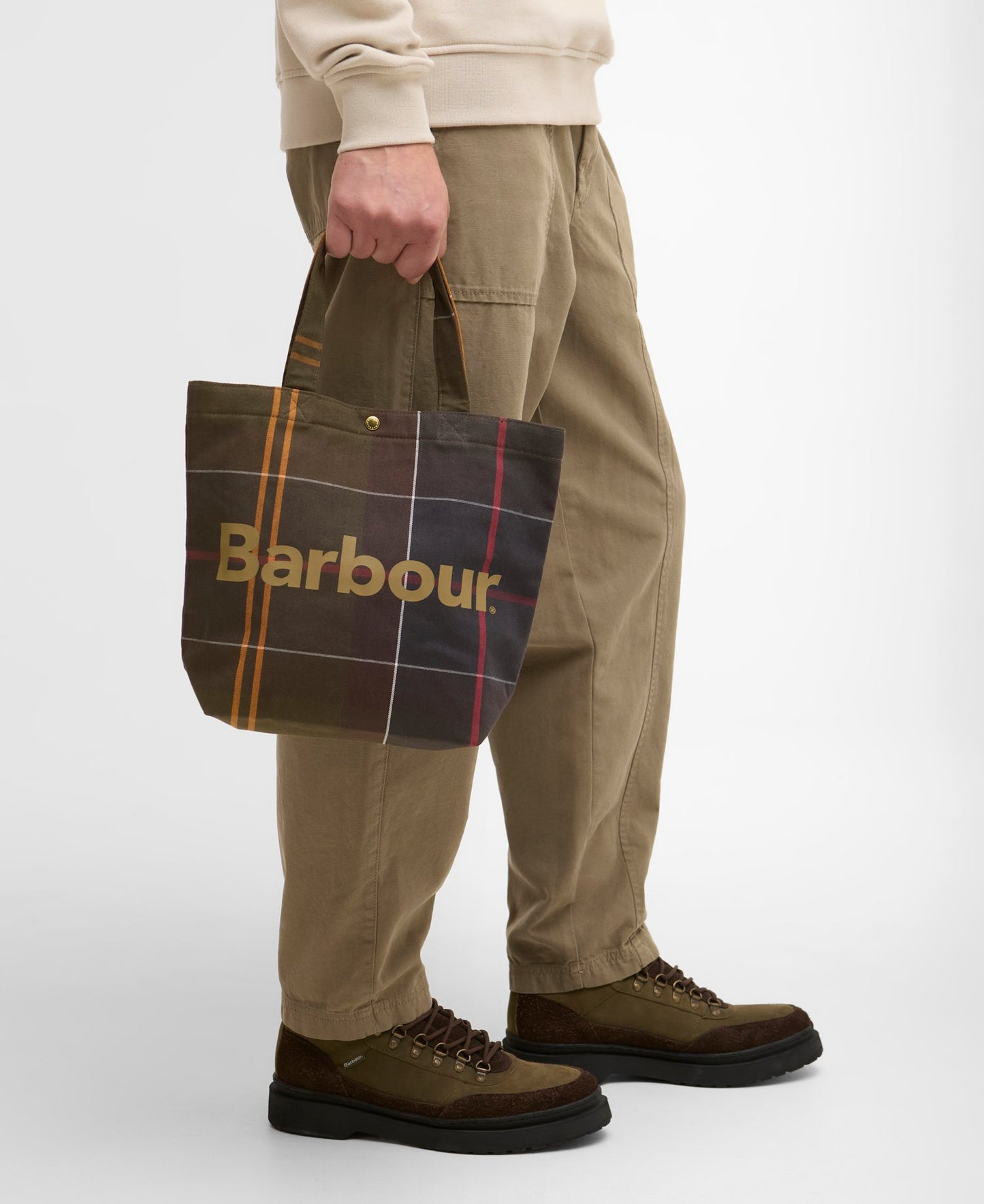 BARBOUR Borsa mini shopper in cotone verde MINI TELFIELD TARTAN BAG