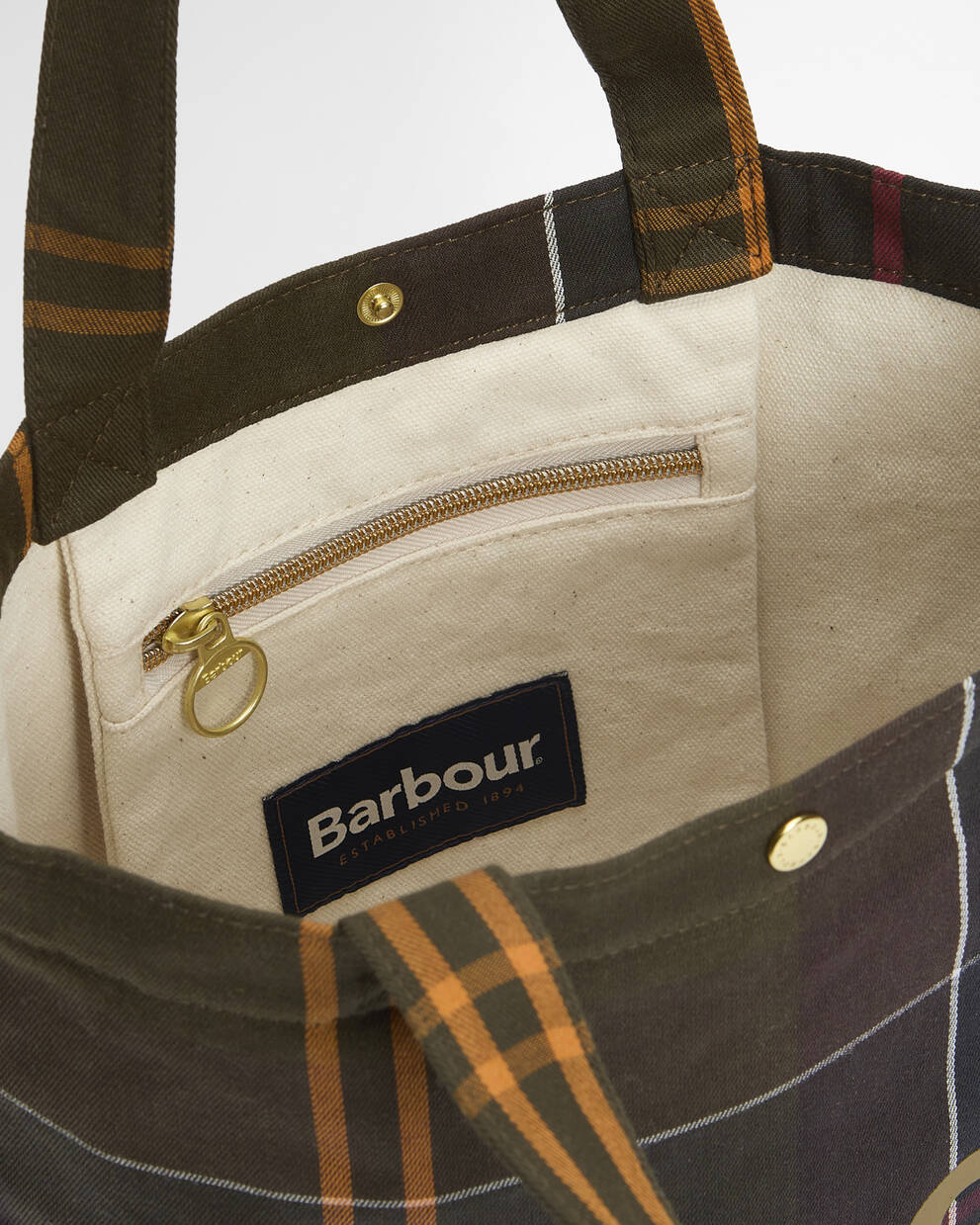 BARBOUR Borsa mini shopper in cotone verde MINI TELFIELD TARTAN BAG