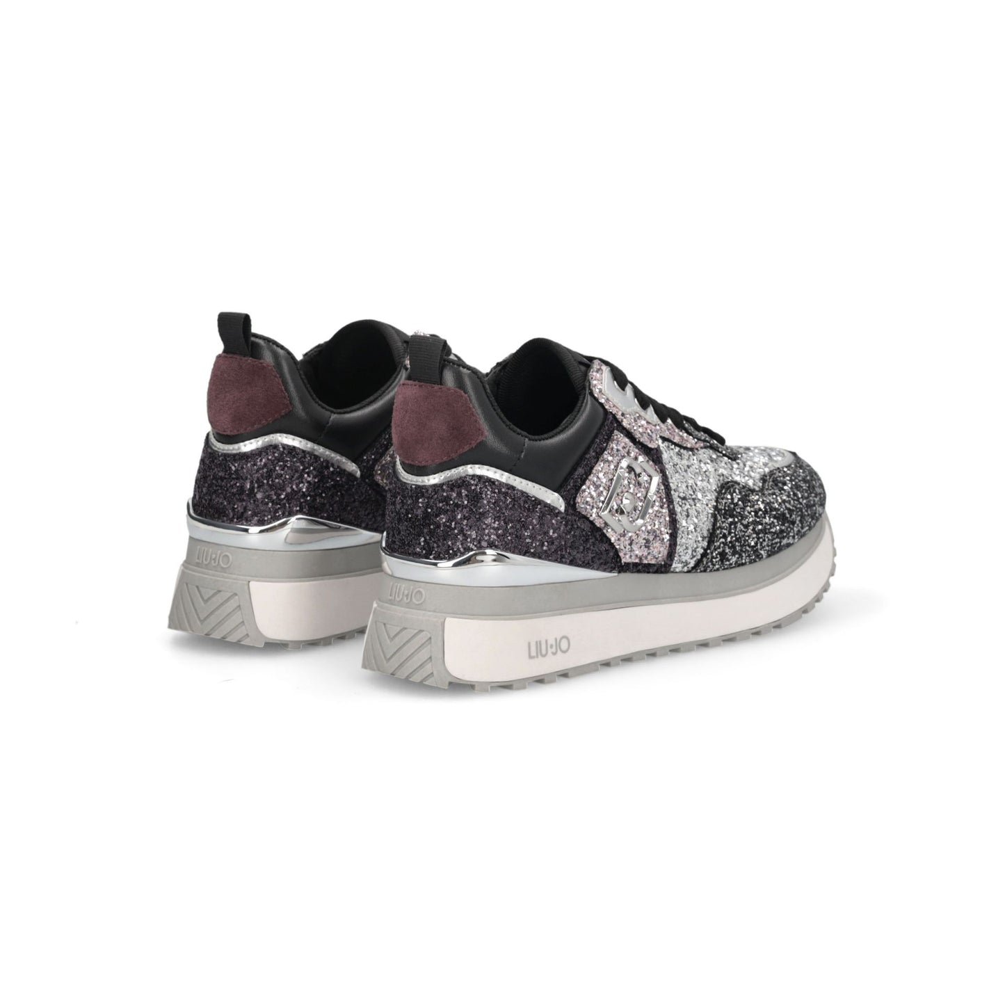 LIU JO Scarpe donna sneaker glitterate prugna argento MAXI WONDER