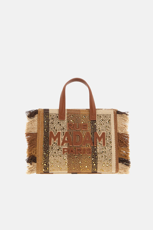 RUE MADAM PARIS Borsa CASABLANCA MINI TOTE STRIPES BROWN