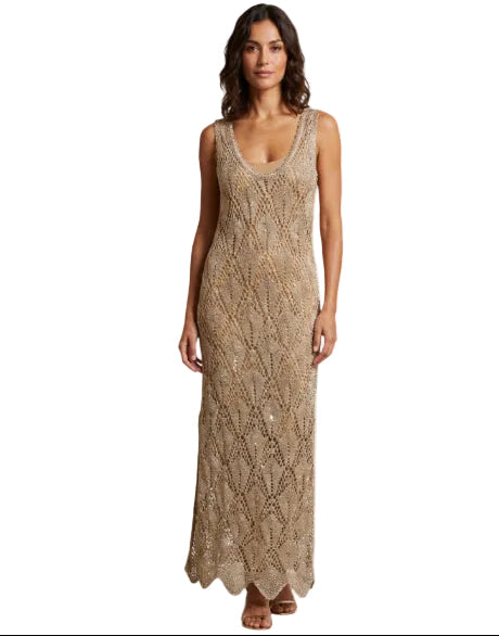 MARKUP Abito donna in macramè oro con sottoveste staccabile in raso