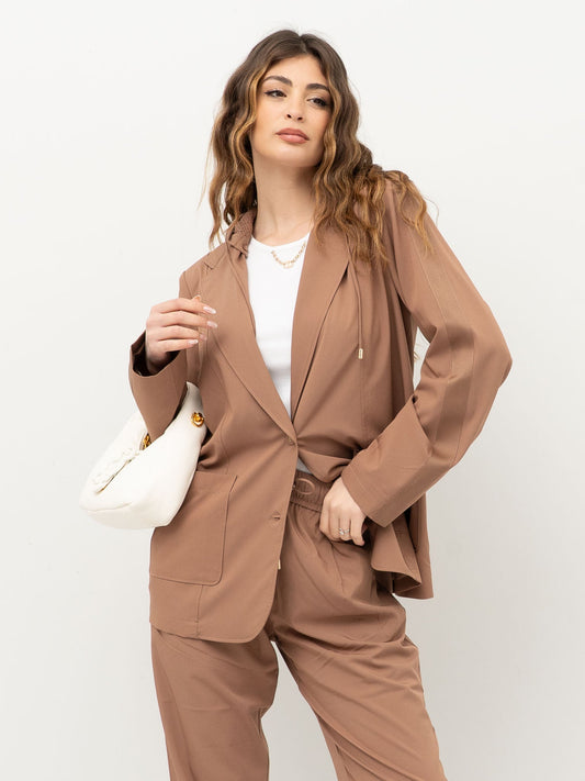LIU JO Giacca donna sciolta con cappuccio staccabile color caramello