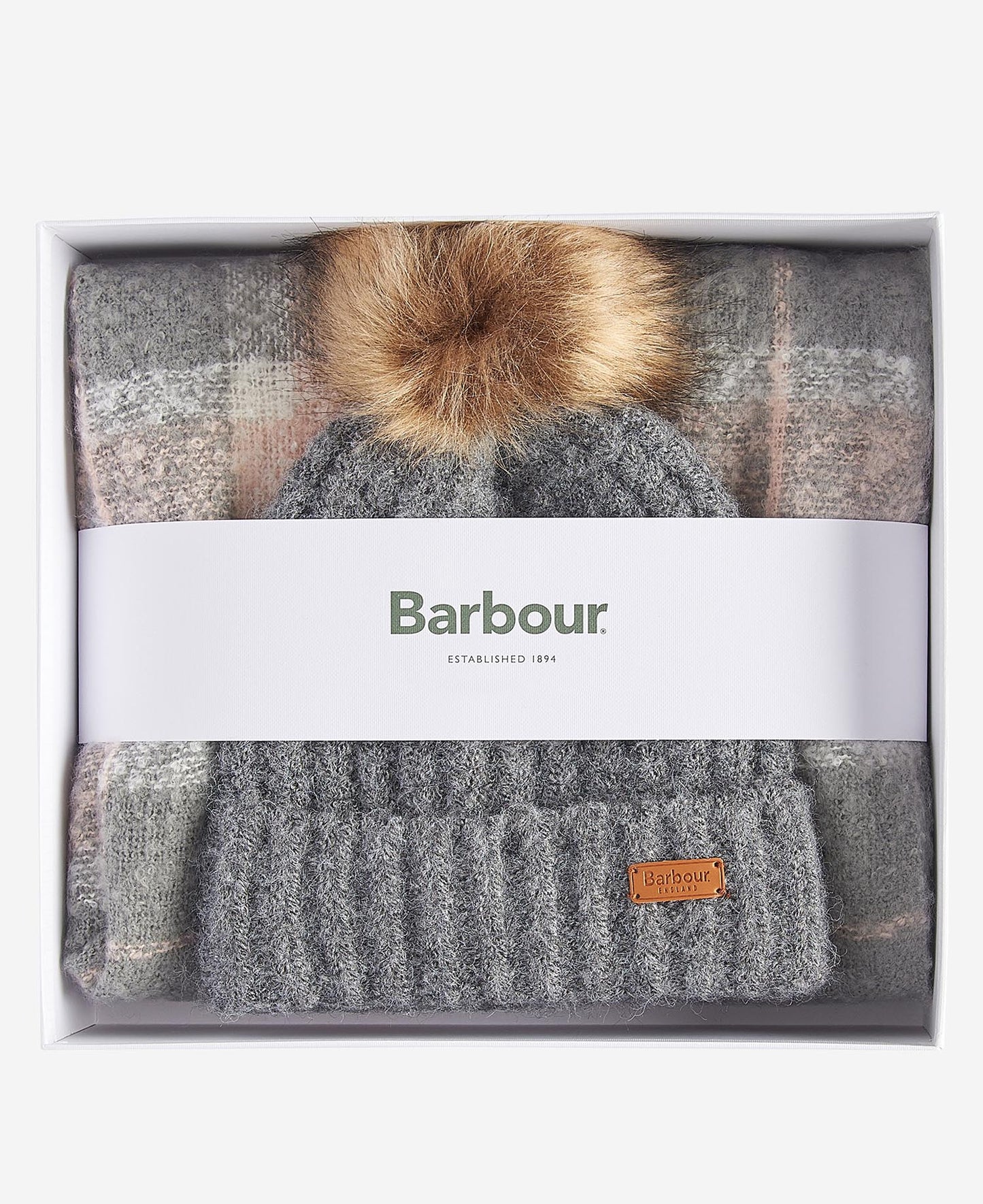 BARBOUR Giftbox Set sciarpa e cappello in bouclè SALTBURN BEANIE & TARTAN SCARF