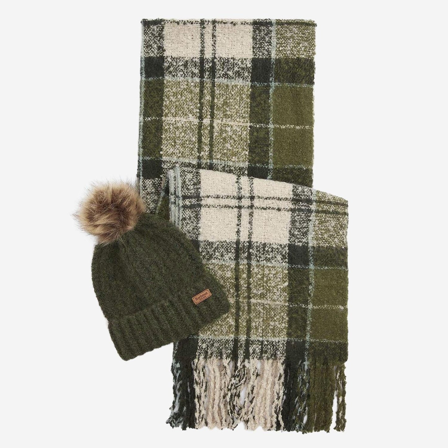 BARBOUR Giftbox Set sciarpa e cappello in bouclè SALTBURN BEANIE & TARTAN SCARF