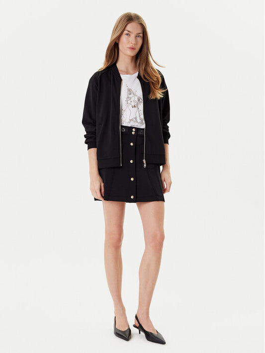 LIU JO Gonna nera  in neoprene con bottoni frontali in contrasto e molla logata