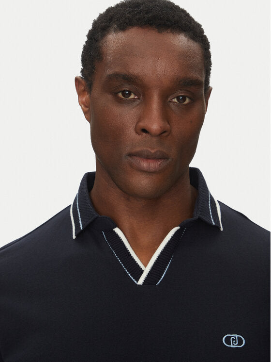 LIU JO Polo t-shirt con colletto cubano beige e blu