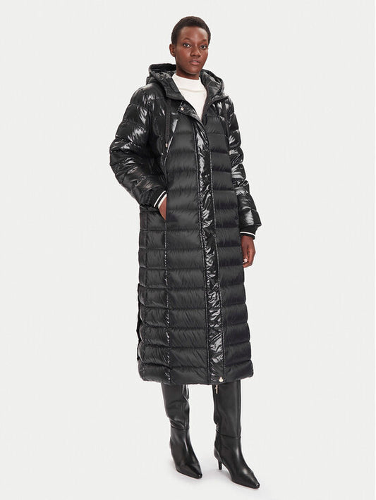 LIU JO Giubbotto lungo bitessuto con cinta removibile nero in vera piuma