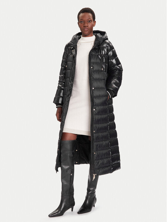 LIU JO Giubbotto lungo bitessuto con cinta removibile nero in vera piuma