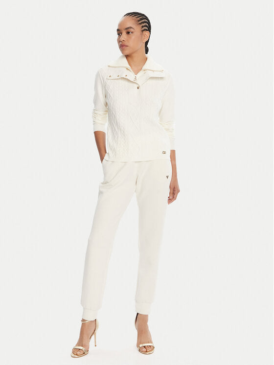 LIU JO Maglia doppiocollo ecrù con bottoni oro