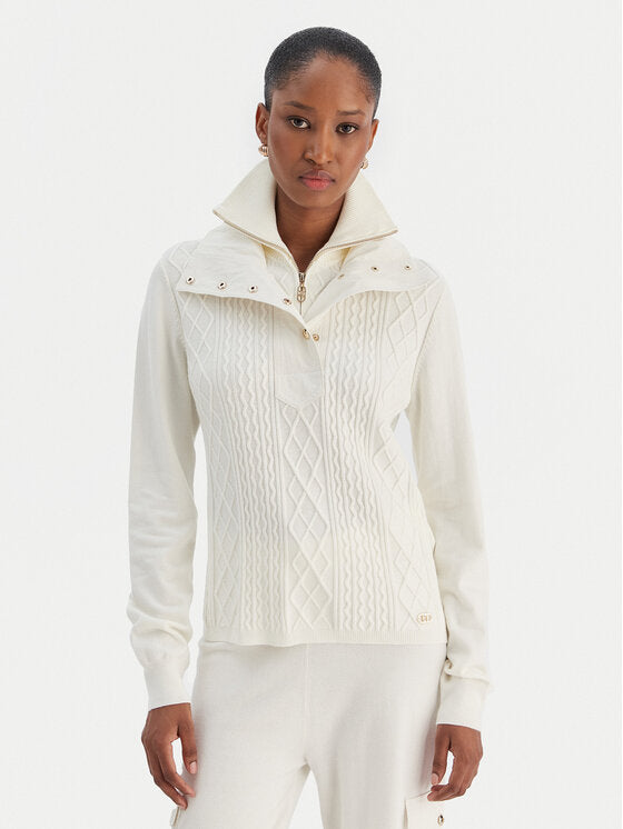 LIU JO Maglia doppiocollo ecrù con bottoni oro