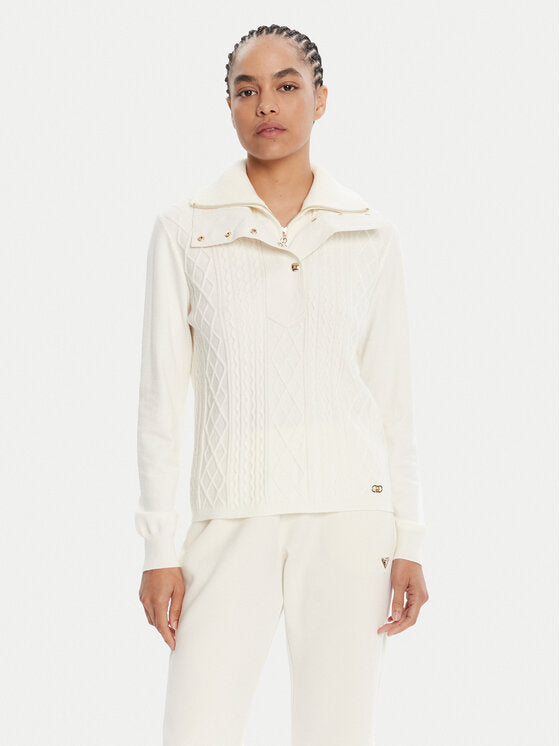 LIU JO Maglia doppiocollo ecrù con bottoni oro