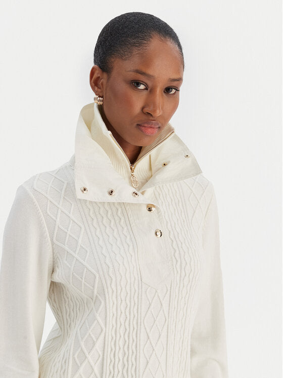 LIU JO Maglia doppiocollo ecrù con bottoni oro