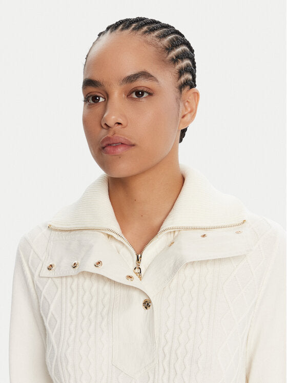 LIU JO Maglia doppiocollo ecrù con bottoni oro