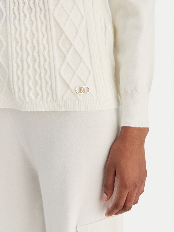 LIU JO Maglia doppiocollo ecrù con bottoni oro