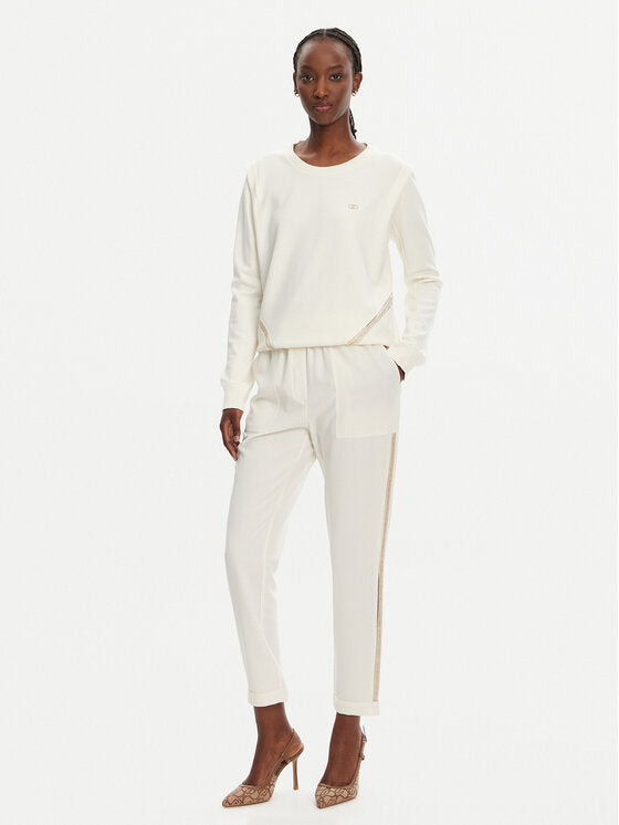 LIU JO Pantaloni jogger donna in crêpe stretch con bande laterali oro