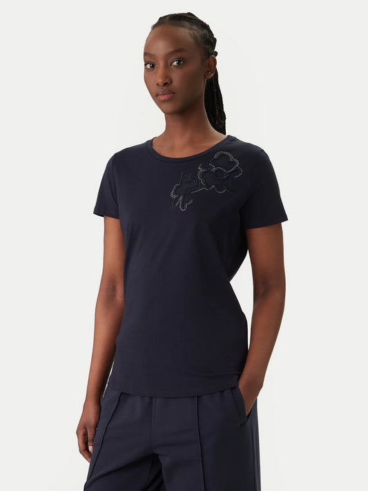 LIU JO T-shirt girocollo con inserto fiore in organza