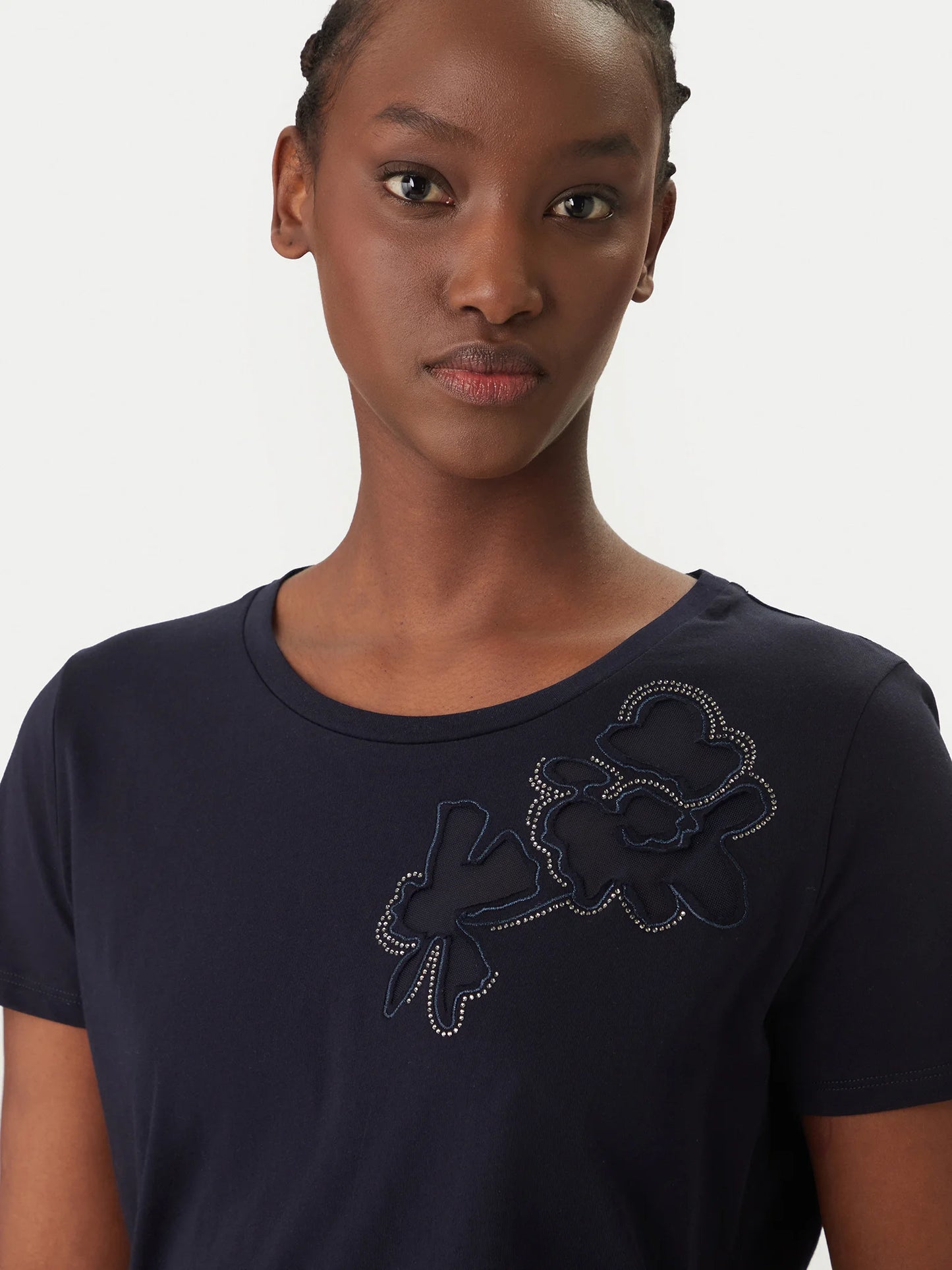 LIU JO T-shirt girocollo con inserto fiore in organza
