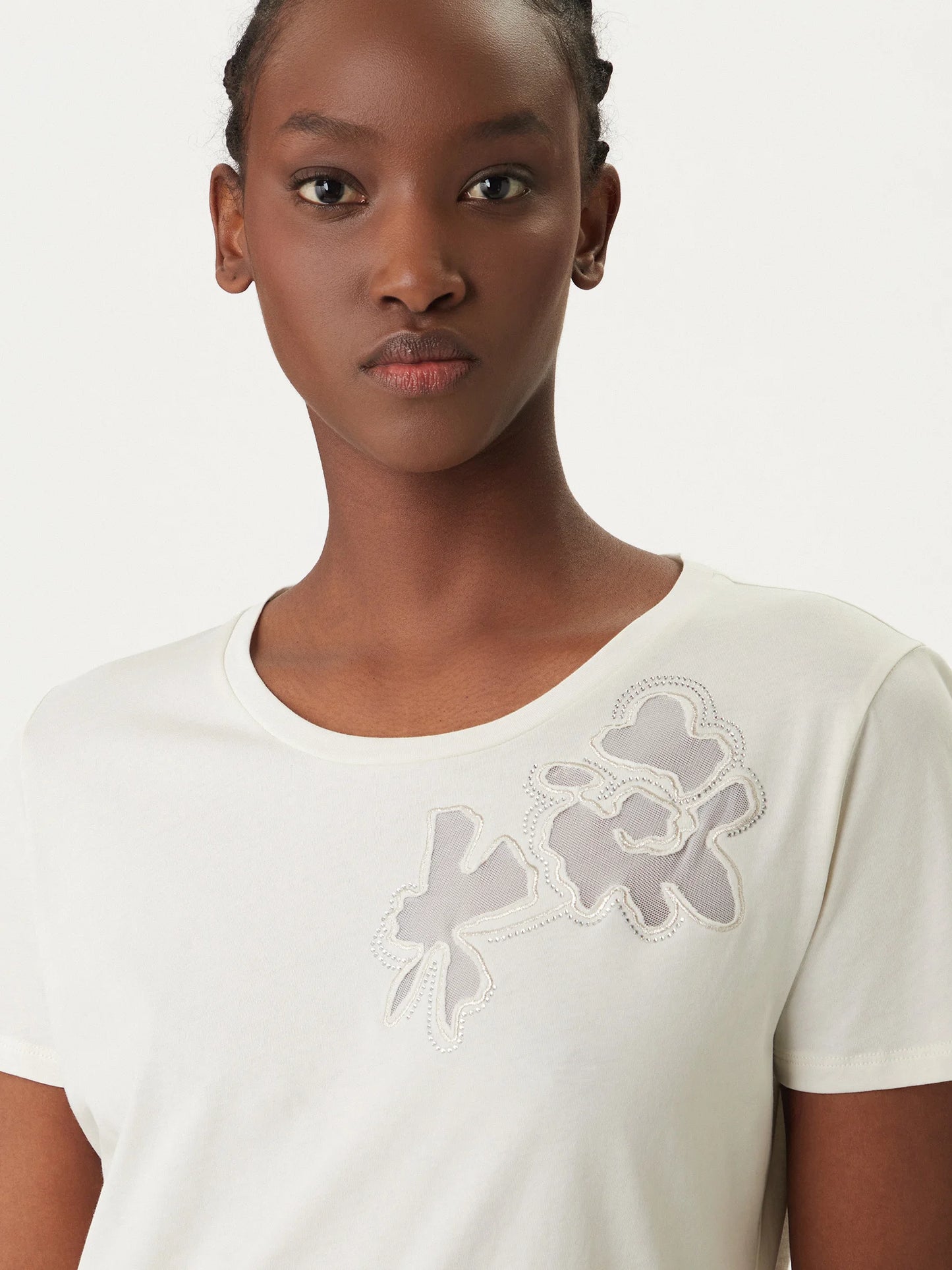 LIU JO T-shirt girocollo con inserto fiore in organza