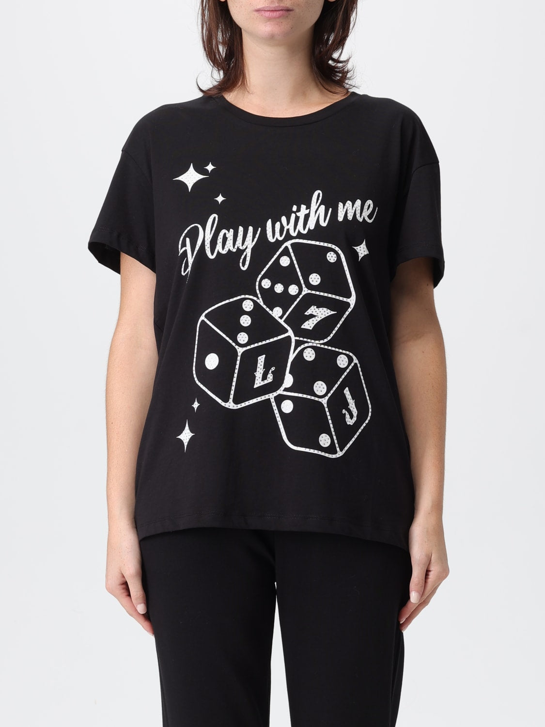 LIU JO T-Shirt maniche corte con stampa carte di gioco e strass