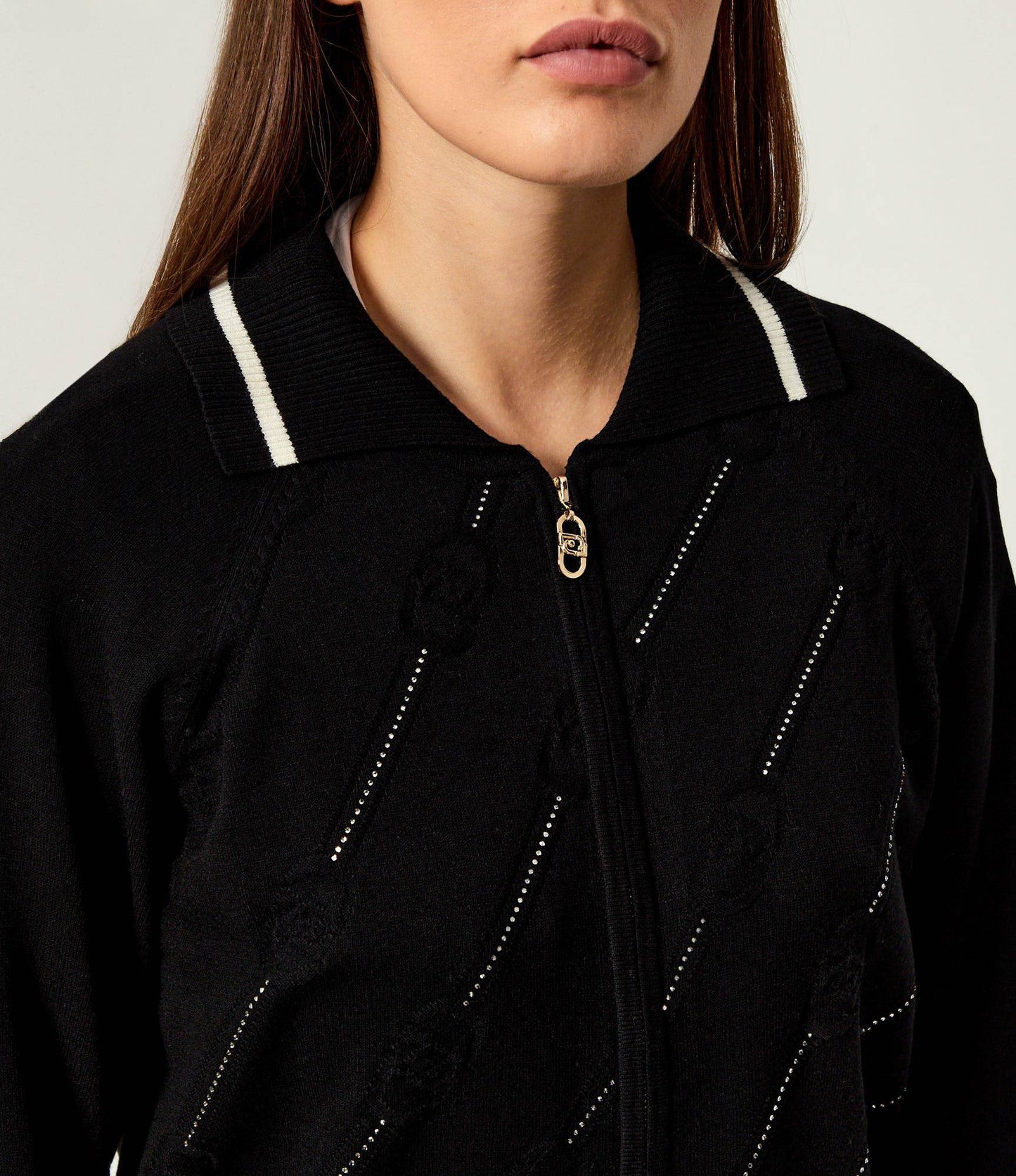 LIU JO Maglia cardigan con scritta strass all over