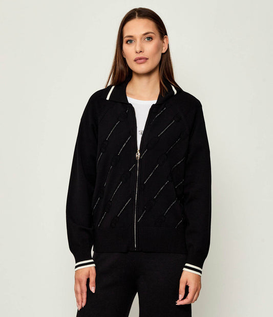 LIU JO Maglia cardigan con scritta strass all over