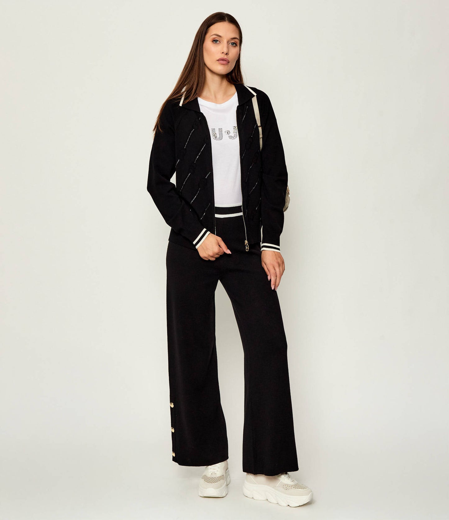 LIU JO Maglia cardigan con scritta strass all over