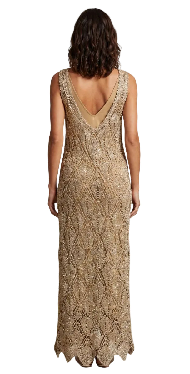 MARKUP Abito donna in macramè oro con sottoveste staccabile in raso