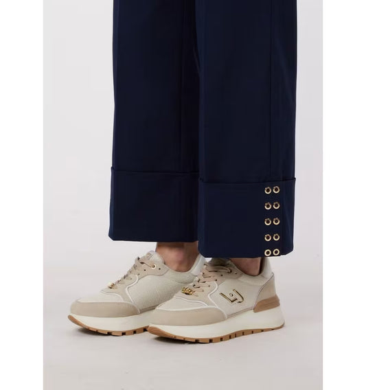 LIU JO Pantaloni in popeline di cotone con risvoltone e applicazione borchie