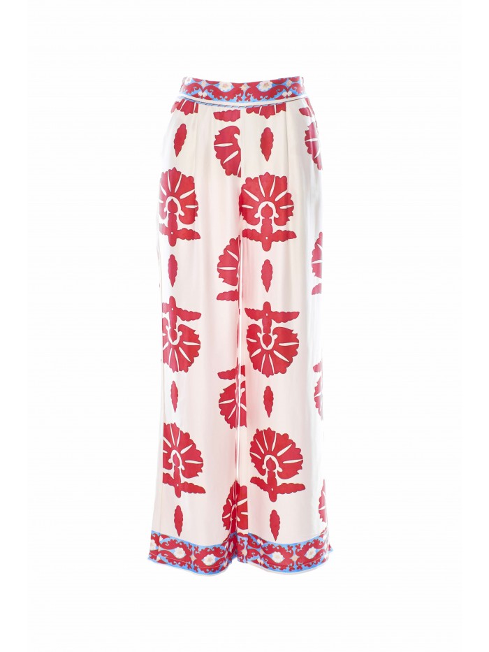 ANONYME DESIGNERS Pantaloni gamba larga in fantasia rosso e bianco