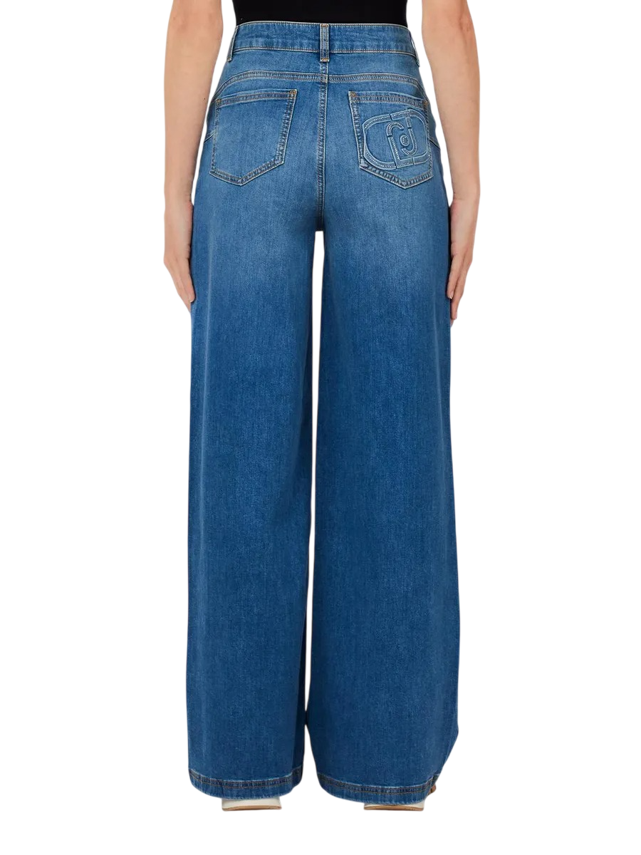 LIU JO Jeans a palazzo elasticizzato con ricamo sulla tasca posteriore