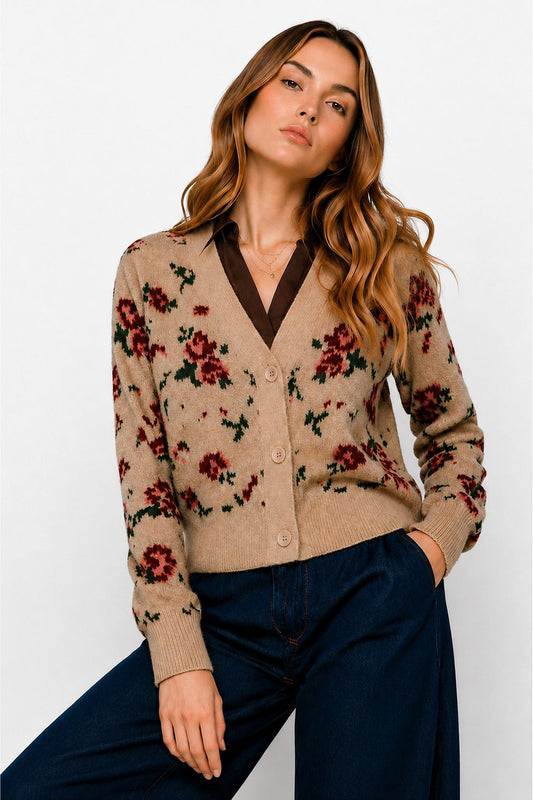 KOCCA Cardigan con motivo floreale e scollo V