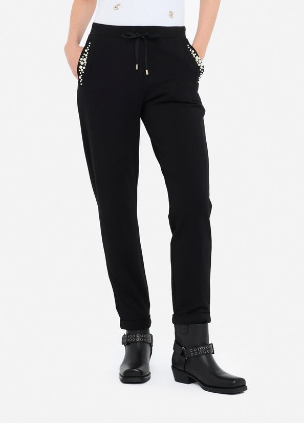 LIU JO Pantaloni in jersey con perle sulle tasche