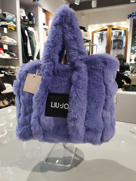 LIU JO Borsa shopper in ecopelliccia glicine con tracolla bicolore